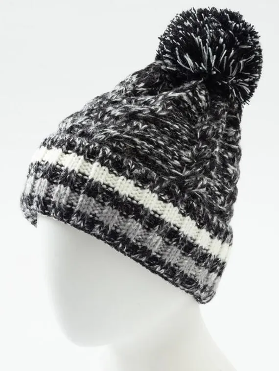 Шапка женская MINAKU с помпоном и подворотом, размер 54-56, цвет черный