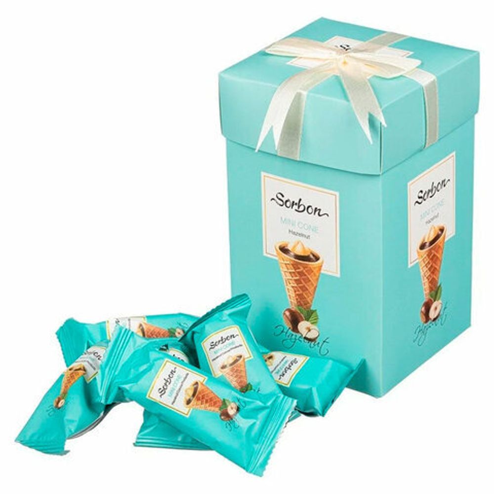 Конфеты мини-рожки в индивидуальной упаковке SORBON "Фундук", 200 г