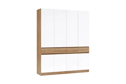 Шкаф 4-х створчатый Роджина дуб крафт / белый глянец