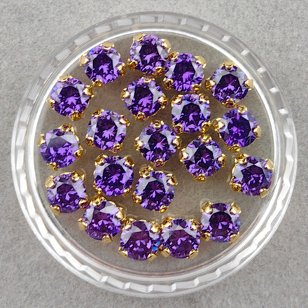 Фианиты шатоны в оправах, Violet/Gold 14k