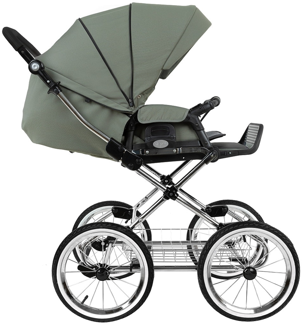Детская коляска Roan Bass Next Classic d14 2.0 3 в 1 с автокреслом Tutis Elo Lux EduSky Black BSNC/92/2 Sage Green/Black/руч.Black