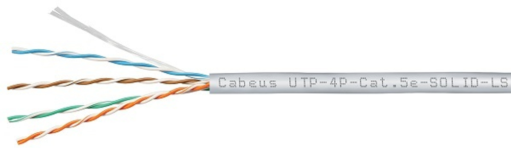 Кабель витая пара U/UTP 5e кат. 4 пары Cabeus UTP-4P-Cat.5e-SOLID-LSZH-GY