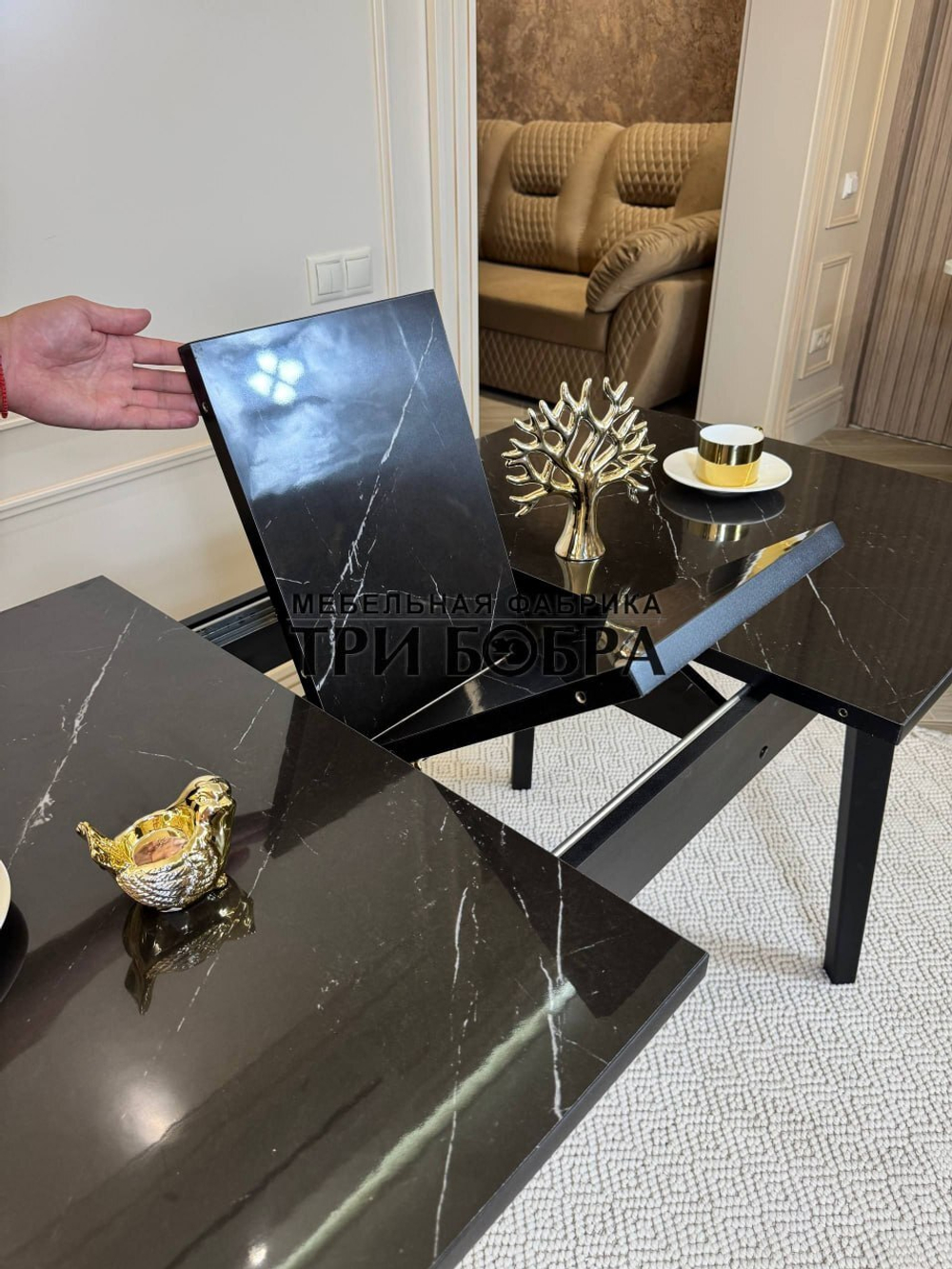 Кухонный раздвижной стол "Модерн", черный мрамор