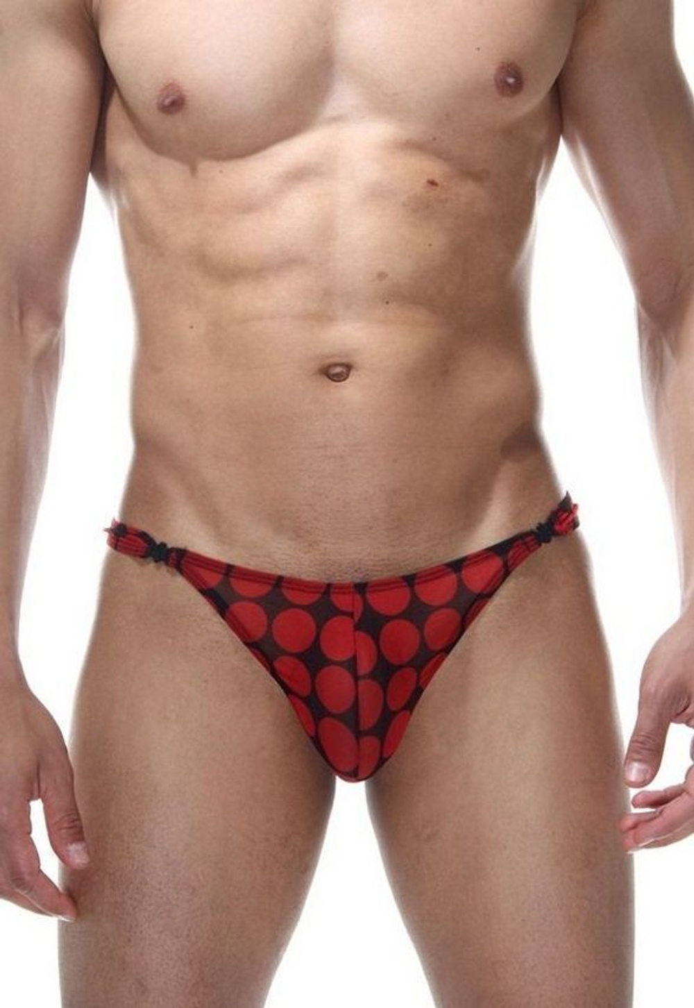 Мужские трусы-тонги в крупный красный горох