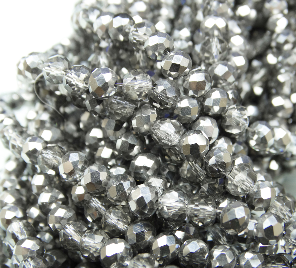 БП060ДН34 Хрустальные бусины "рондель", цвет: белый с серебристым AB, 3х4 мм, кол-во: 95-100 шт.