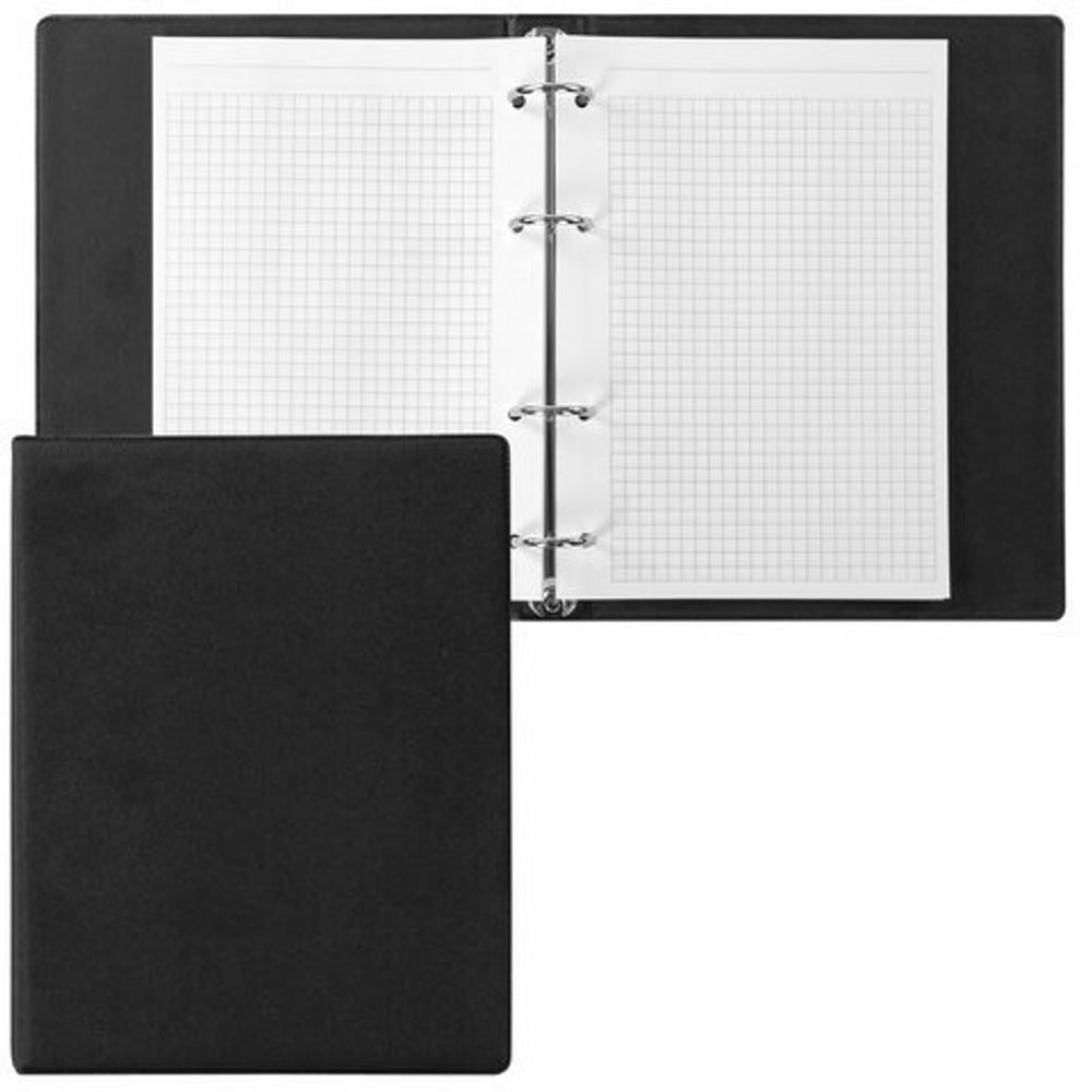 Тетрадь на кольцах А5 (180х220 мм), 80 л., обложка ПВХ, клетка, BRAUBERG, черный, 403909