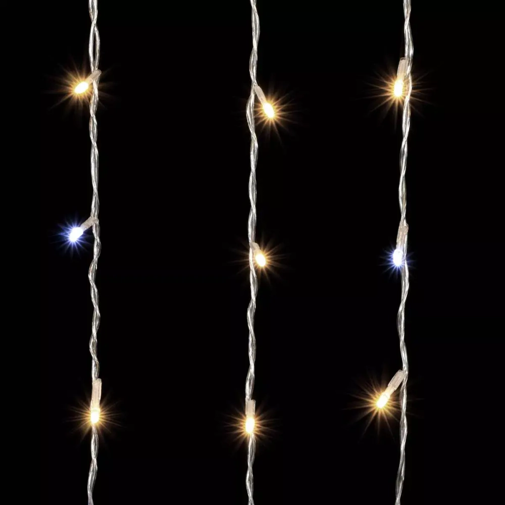 Гирлянда Занавес с Колпачком 2*2 м., Тепло-Белый с мерцанием белого диода 220В., 400 LED, Провод Прозрачный ПВХ, IP65, Laitcom (PCL402BLWCAP-10-2WW)