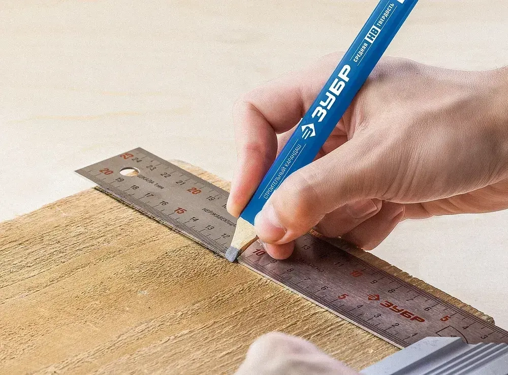 Удлиненный строительный карандаш плотника ЗУБР, HB, 180мм, 12шт, утолщенный стержень 3*6 мм, КСК