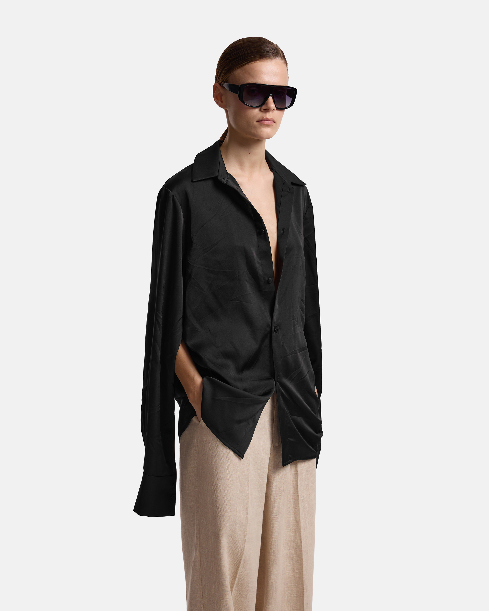 РУБАШКА С ЗАМЯТОСТЯМИ ИЗ САТИНА