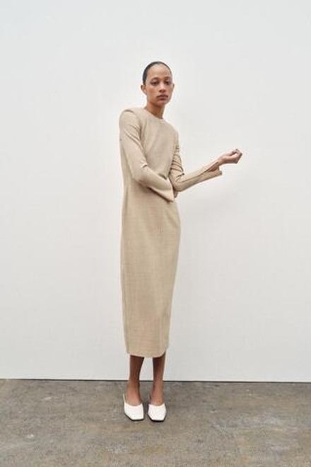 ZARA ПЛАТЬЕ-КАРАНДАШ ИЗ СМЕСОВОЙ ШЕРСТИ — ZW COLLECTION, БЕЖЕВЫЙ
