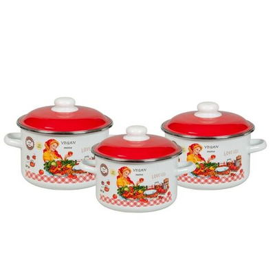 Набор эмалированной посуды 6 пр, кастрюли 2,3,4 л, СтальЭмаль, Хозяюшка, 6KB021M