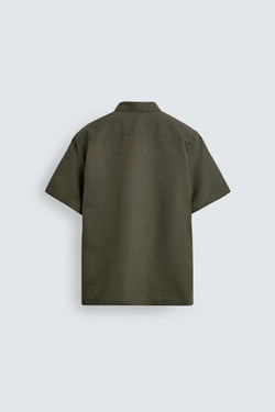 ZARA РУБАШКА ИЗ ЛЬНА И ХЛОПКА, ТЕМНО-ОЛИВКОВЫЙ
