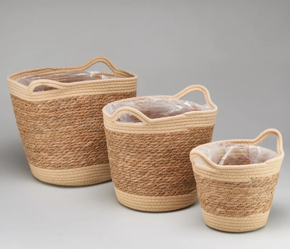 Корзина 33х30х26 см Набор 3шт Рогоз с ручкой (Натуральный)