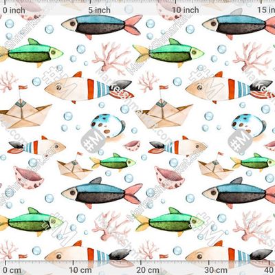 Акварельные рыбки, кораллы и ракушки на белом фоне. by Daria Kotlubaeva  248 DPI