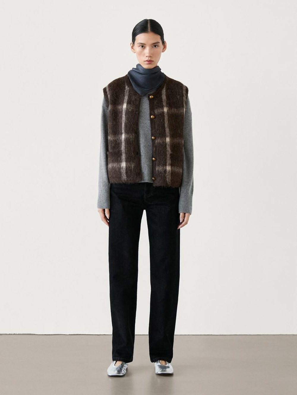 Massimo Dutti Трикотажный жилет из смесовой шерсти, коричневый