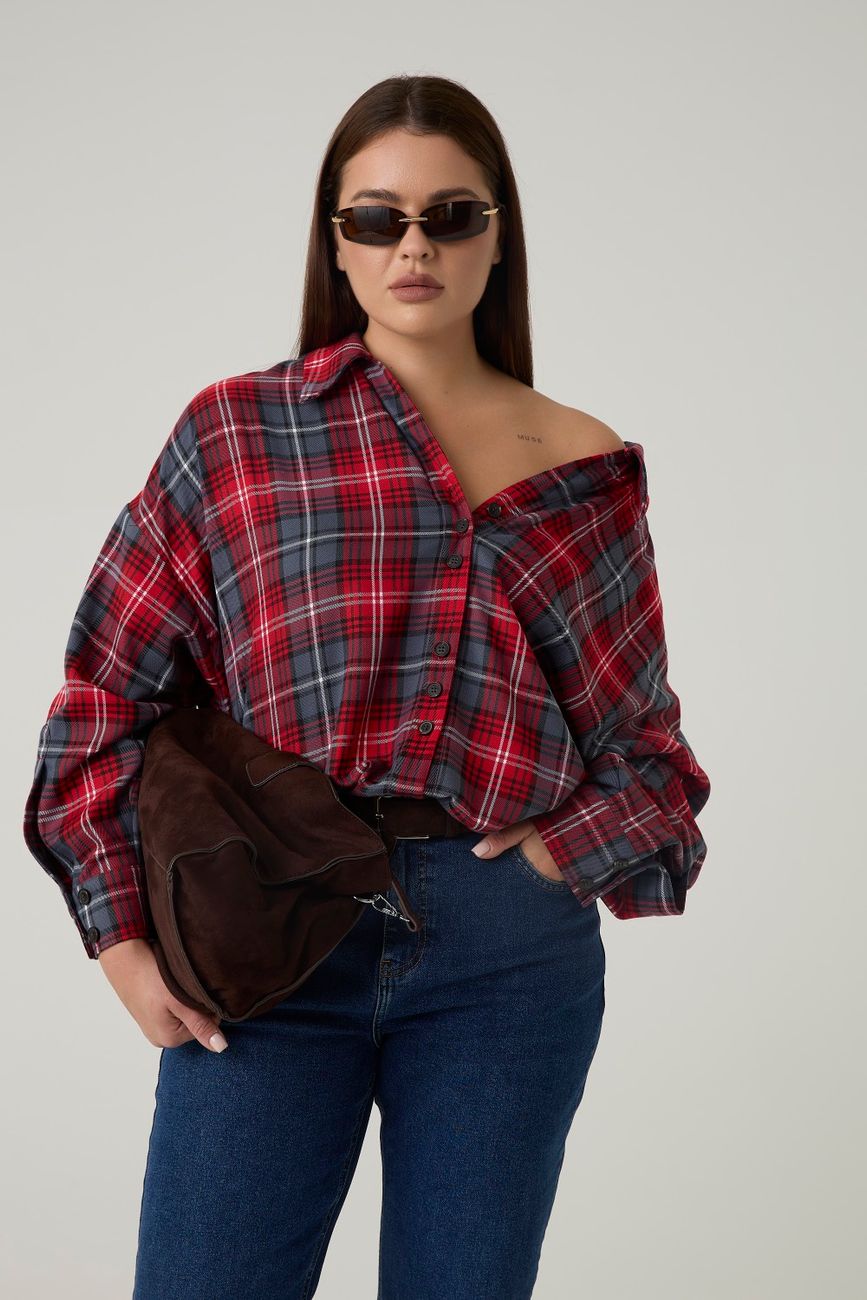 Рубашка оверсайз в клетку, красный