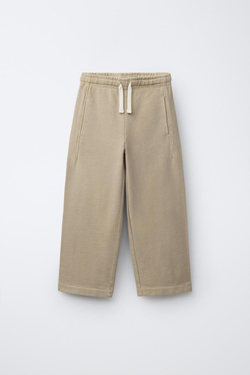 ZARA БРЮКИ STRAIGHT ИЗ МЯГКОЙ ТКАНИ С ВЫШИВКОЙ, ПЕСОЧНЫЙ