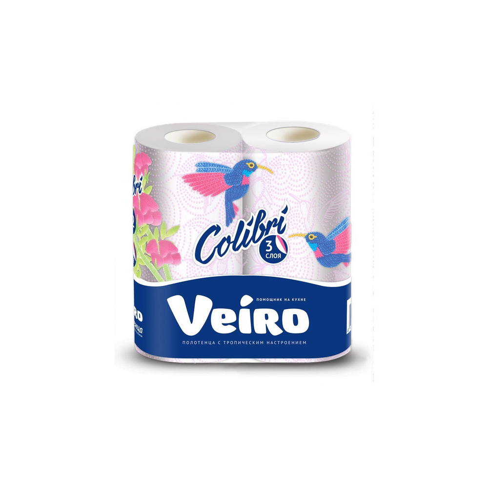 Полотенце бумажные рулон. Veiro Colibri 2рул. 3-х сл., 8П32