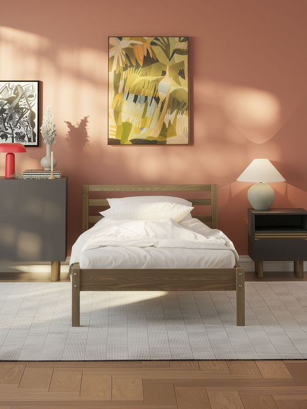 Кровать 90х200, Тарва, односпальная, детская и взрослая, из массива дерева, с основанием, бейц, IKEA