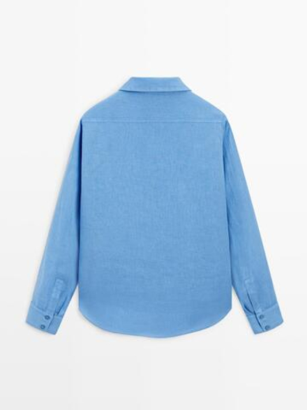 Massimo Dutti Свободная рубашка из 100% льна, индиго
