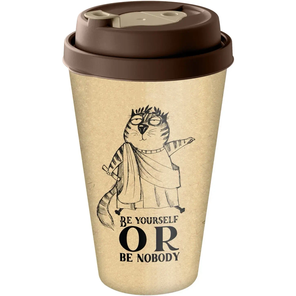 Стакан с крышкой 550мл с декором с клапаном «my cats» (темно-коричневый)