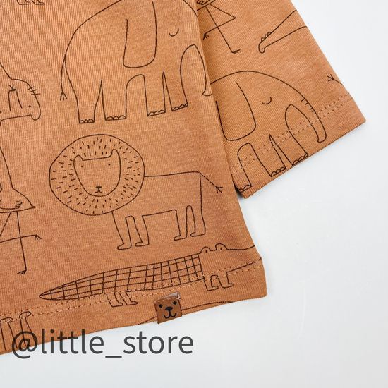 Лонгслив хлопковый "Я родился" звери на коричневом