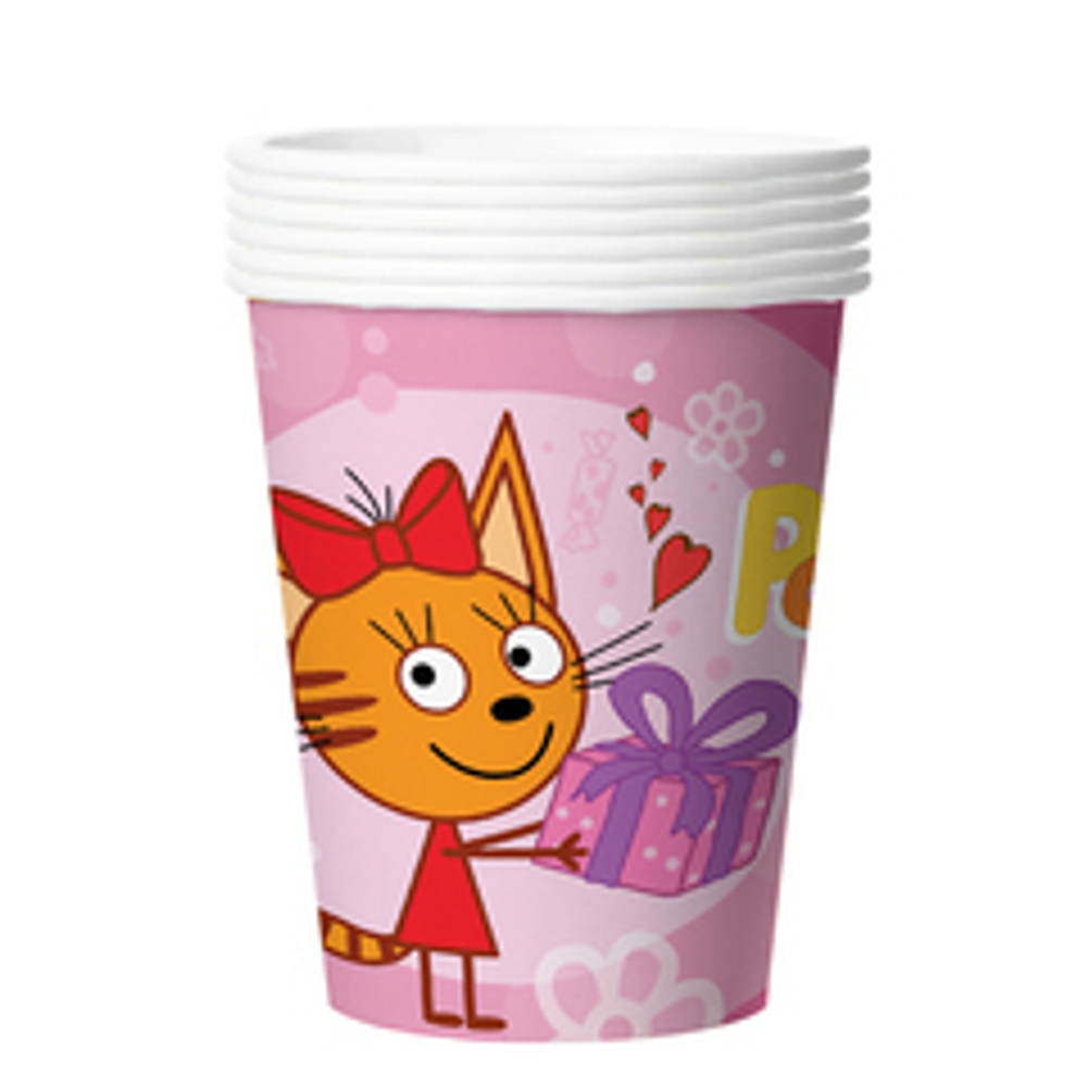 Стаканы (250 мл) Три Кота, С Днем Рождения! Розовый, 6