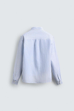 ZARА РУБАШКА REGULAR FIT ИЗ ЛЬНА И ХЛОПКА, СИНИЙ/БЕЛЫЙ