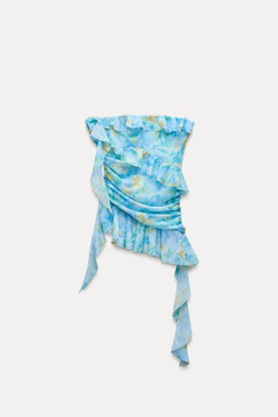 ZARA ТОП-БАНДО ИЗ ПОЛУПРОЗРАЧНОЙ ТКАНИ С ПРИНТОМ, ОТТЕНКИ СИНЕГО