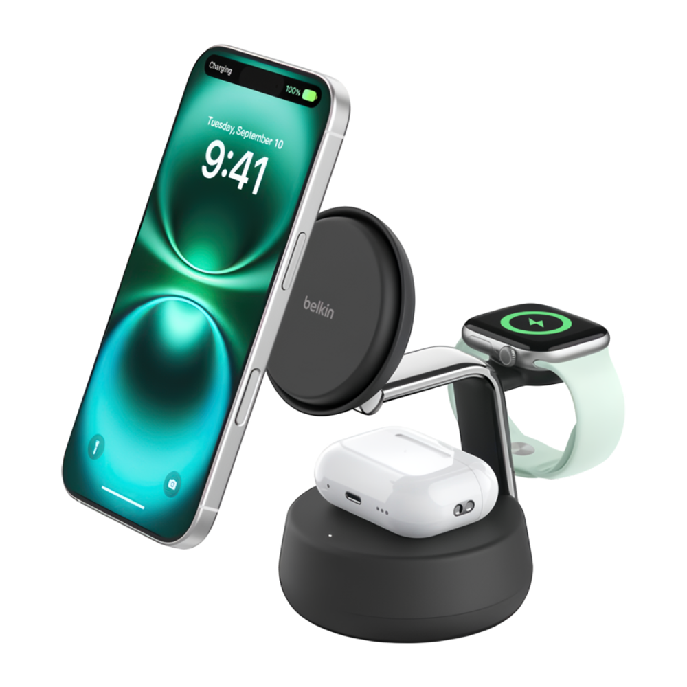 Зарядная станция MagSafe с активным охлаждением Belkin UltraCharge Pro для iPhone, Apple Watch и AirPods (Qi2.2) (WIZ040, EU) Беспроводная зарядка: Qi 25 Вт, Qi 5 Вт, магнитное крепление для быстрой зарядки Apple Watch (Qi 5 Вт). Проводная зарядка: нет. С