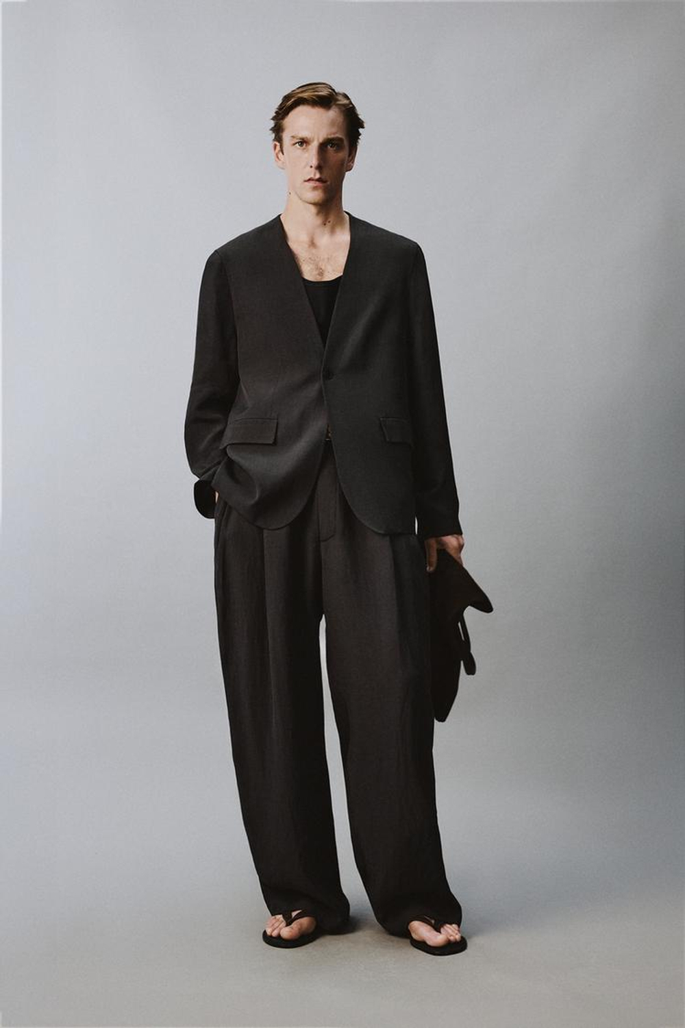 ZARA КОСТЮМНЫЕ БРЮКИ WIDE FIT СВОБОДНОГО КРОЯ, АНТРАЦИТОВО-СЕРЫЙ