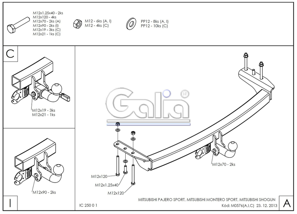 Фаркоп оцинкованный Galia M057C для Mitsubishi Pajero Sport 1998-2008(паспорт и сертификат в комплекте)(без электрики)