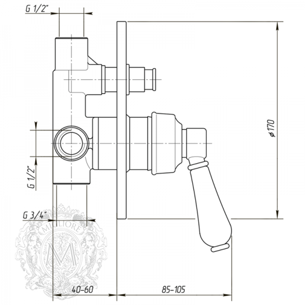 Смеситель для ванны/душа встроенный Migliore Hermitage 18623 схема