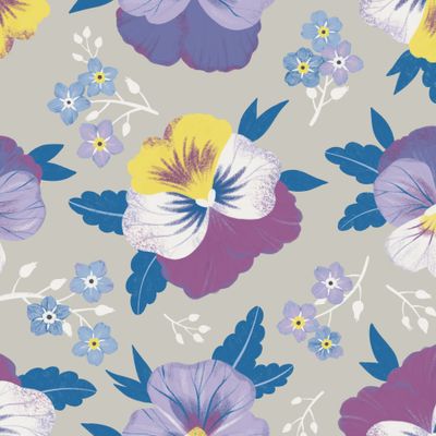 Анютины глазки и незабудки на сером