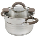Кастрюля нерж, 2.1 л, с крыш, крышка стекло, Daniks, Нара, GS-01413HY-16CA-2, серебр, индукц