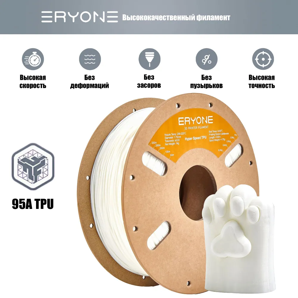 Пластик Hyper Speed TPU 1.75mm, 1KG White