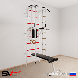 Шведская стенка Sv Sport усиленная 606 (Турник стандарт/Брусья/Скамья/Канат/Кольца/Лестница)
