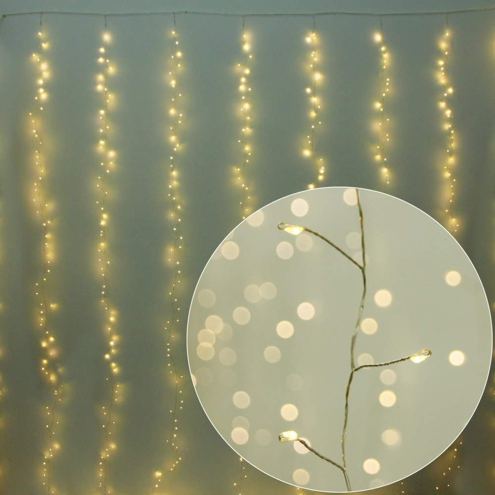 Гирлянда для дома ЗАНАВЕС 3м*3м 900 ламп LED «Мишура», IP-20, 8 режимов. Теплый белый (возможность соединения)