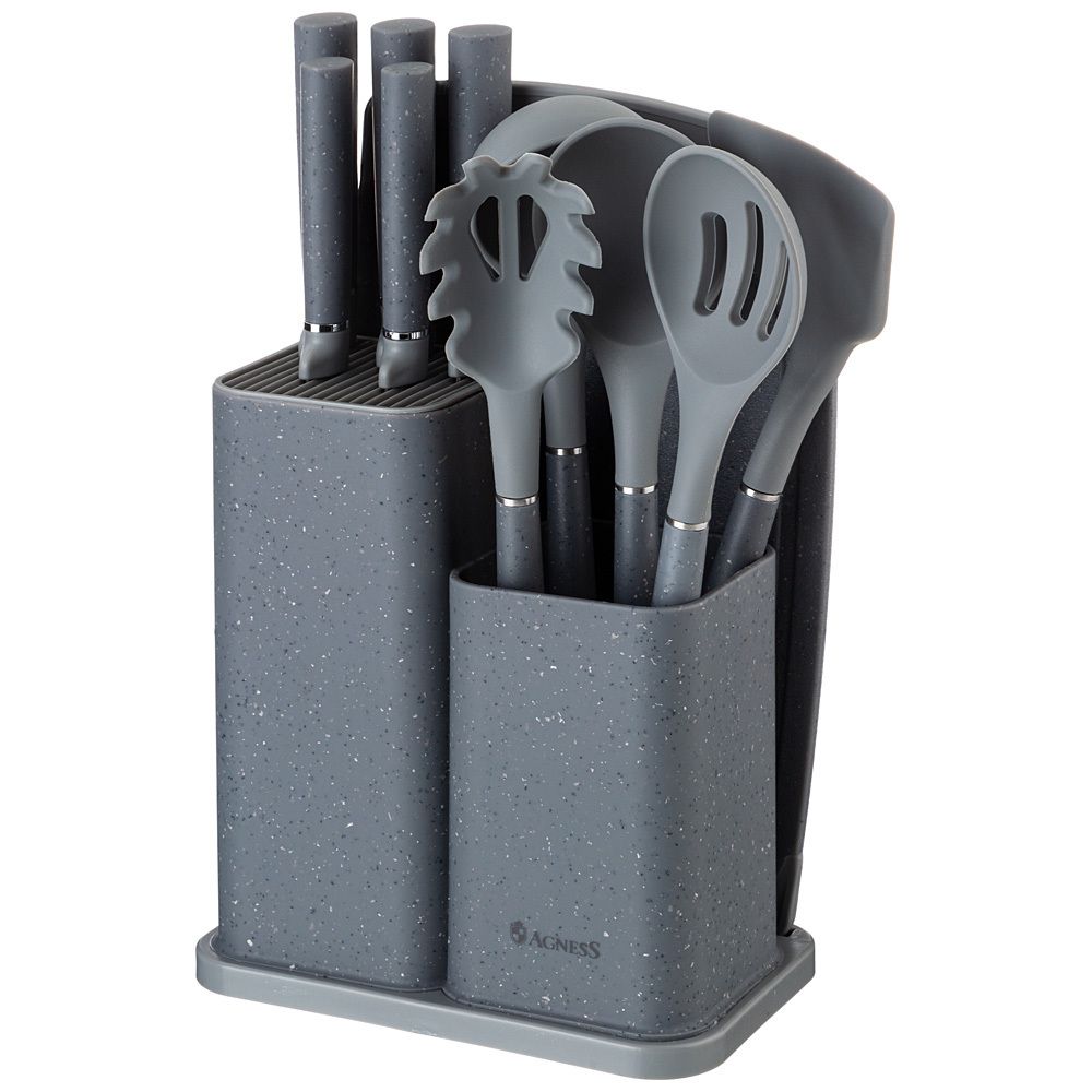 НАБОР AGNESS ИЗ 12ПР: 5 НОЖЕЙ,ДОСКА,ПОДСТАВКА,ПОЛОВНИК,ЛОЖКА,ЛОПАТКА,ШУМОВКА,ЛОЖКА ДЛЯ СПАГЕТТИ