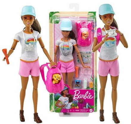 Кукла Mattel Barbie - Турист путешественница с собакой в рюкзаке и аксессуарами - Барби GRN66