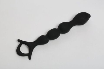 Черный силиконовый анальный стимулятор с ограничителем - 16 см. (Цвет: черный)