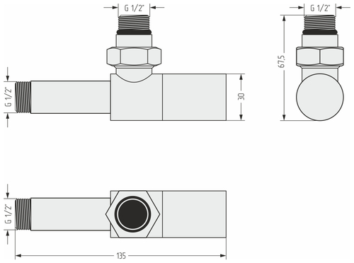 Вентиль Сунержа угловой цилиндр (G 1/2" НР х G 1/2" НР)