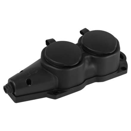 Колодка ЭРА KX-2e-B-IP44 каучуковая с заземлением 2 розетки 16A IP44 черная