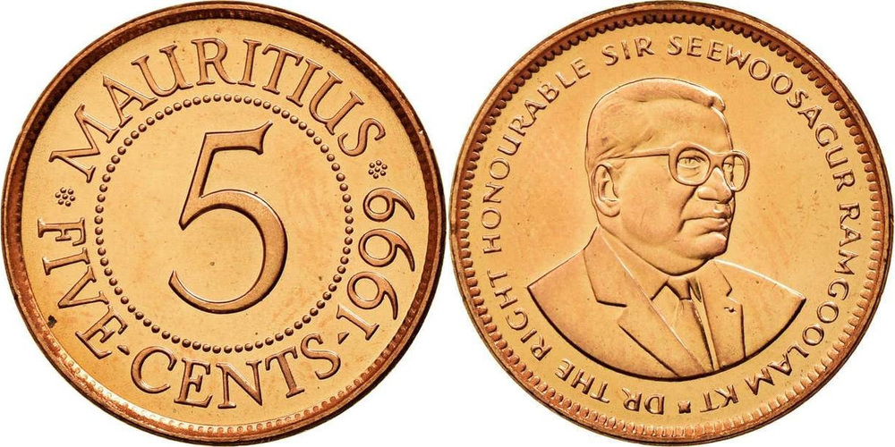 Маврикий 5 центов, 1987 - 2023 Сивусагур Рамгулам XF