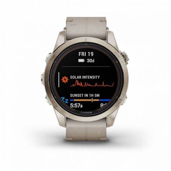 Garmin Fenix 7S Pro Sapphire Solar – золотистый корпус, ремешок цвета известняка