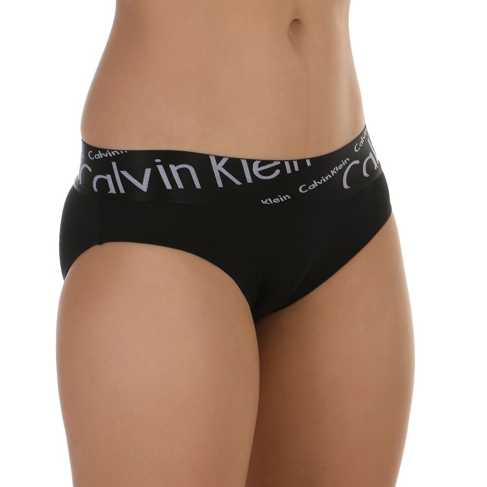 Женские трусы слипы черные с белой надписью Calvin Klein Italic Waistband