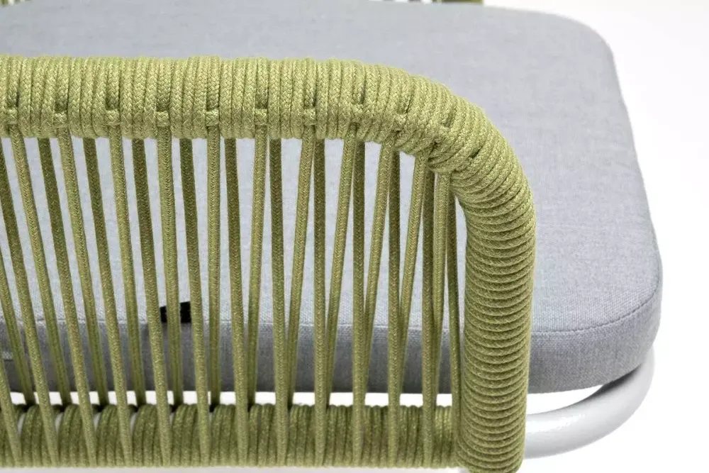 "Лион" стул плетеный из роупа, каркас из стали светло-серый (RAL7035) муар, роуп салатовый меланж круглый, ткань светло-серая