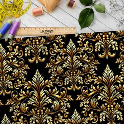 Ткань премиум таффета золотой орнамент на черном