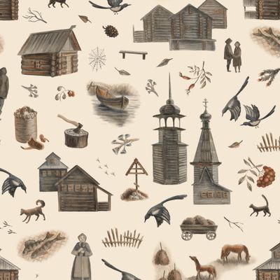Паттерн северная деревня на бежевом