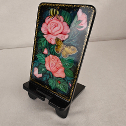 Сувенирная подставка для телефона с росписью Палех "Розы"